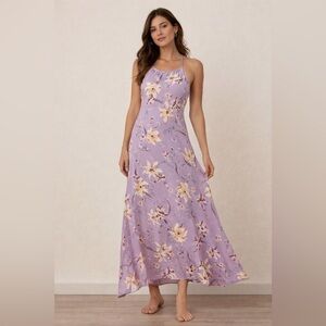 Lavender Floral Halter Maxi Dress - Unbranded